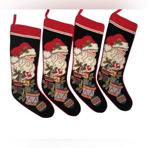 Vtg Set 4 Imperial Elegance Wool Needlepoint Christmas Stocking Old World Santa